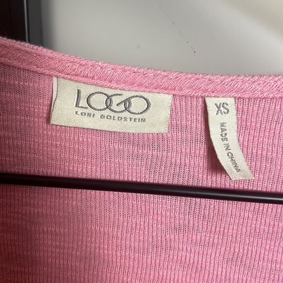LOGO by Lori Goldstein Pink Tie Front Shrug with Lace Details Size XS - Picture 3 of 6